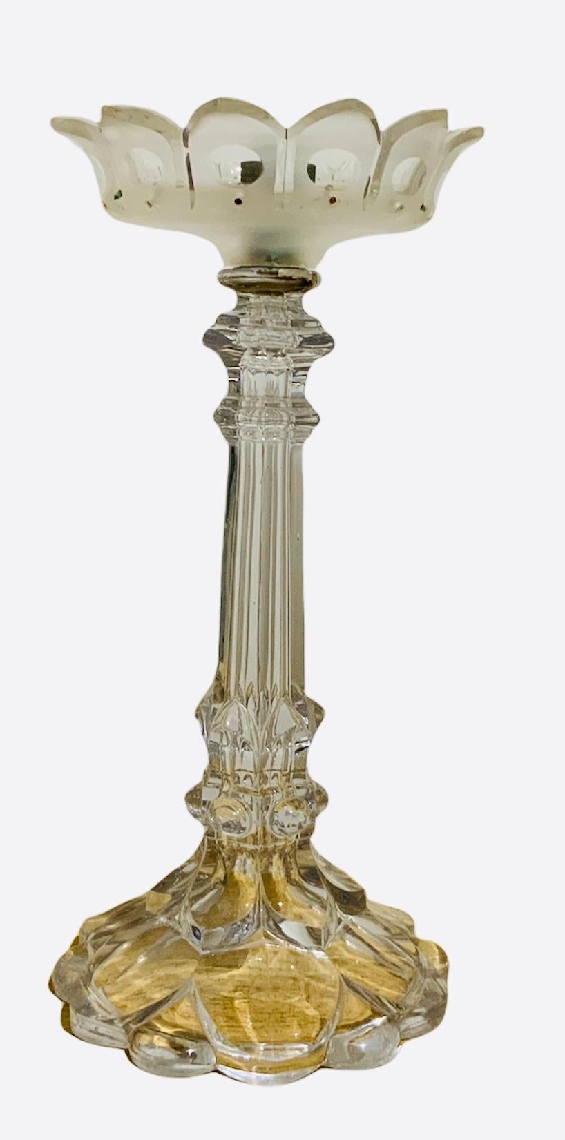 Frosted Clear Cut Crystal Banquet Oil Lamp For Sale 4
