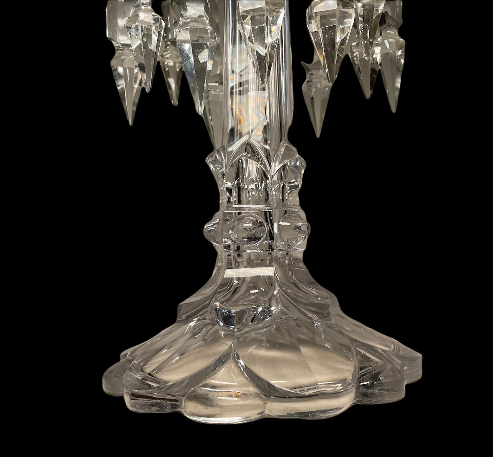 Unknown Frosted Clear Cut Crystal Banquet Oil Lamp For Sale