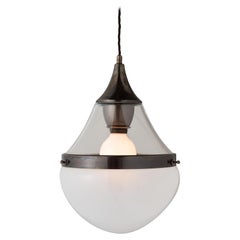 Frosted and Clear Glass Pendant, Made in Italy
