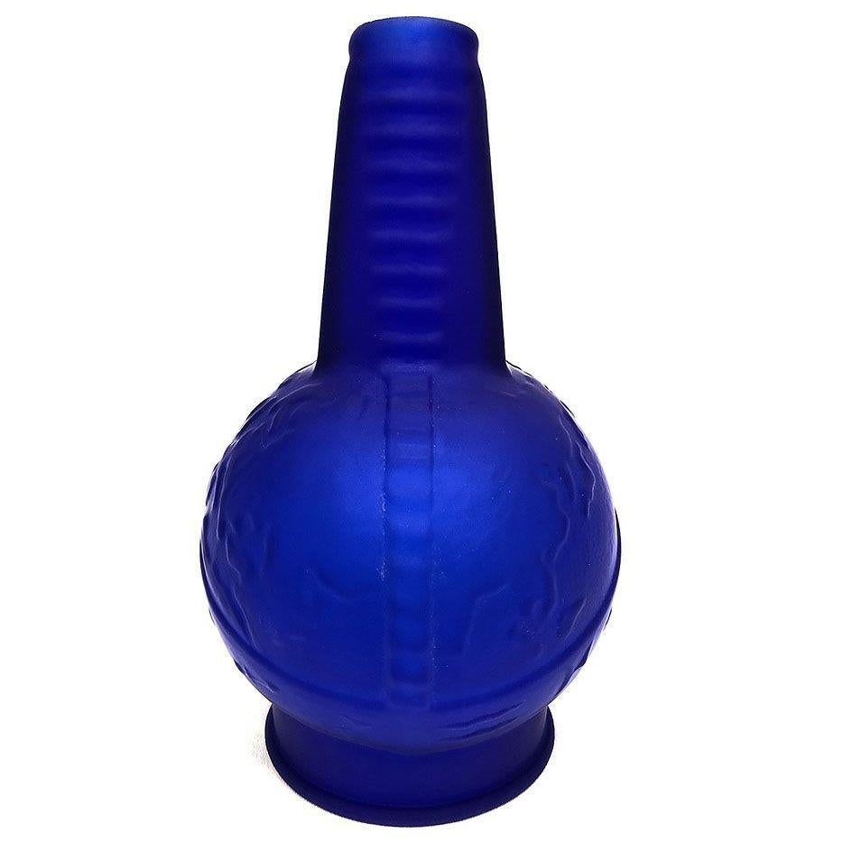 Re-edition frosted cobalt blue 1939 World Fair bottle lamp base made by Sarsaparilla. The lamp base is made from a cast of the milk glass New York World Fair bottle that has been used as a lamp since the opening of the World Fair in opened in
