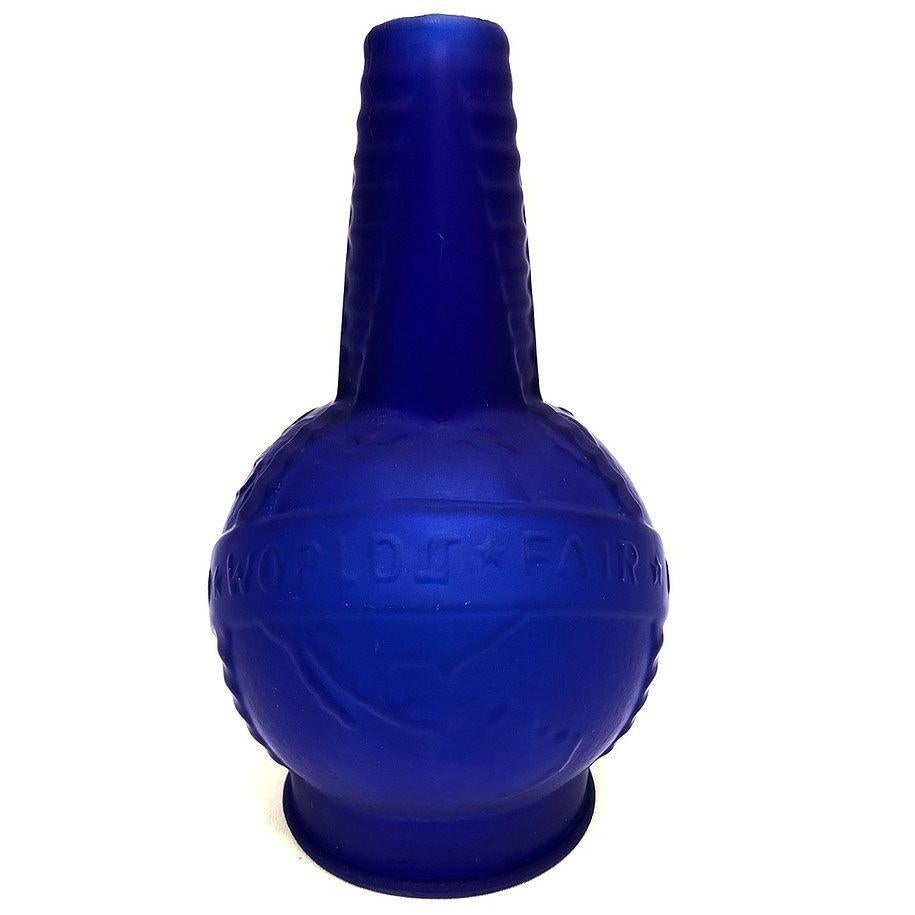 American Frosted Cobalt Blue 1939 World Fair Bottle Lamp Base by Sarsaparilla For Sale