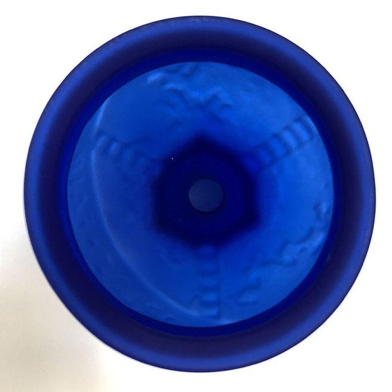 Late 20th Century Frosted Cobalt Blue 1939 World Fair Bottle Lamp Base by Sarsaparilla For Sale