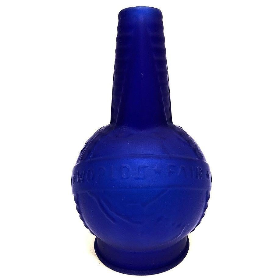 Frosted Cobalt Blue 1939 World Fair Bottle Lamp Base by Sarsaparilla For Sale 1