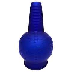 Vintage Frosted Cobalt Blue 1939 World Fair Bottle Lamp Base by Sarsaparilla
