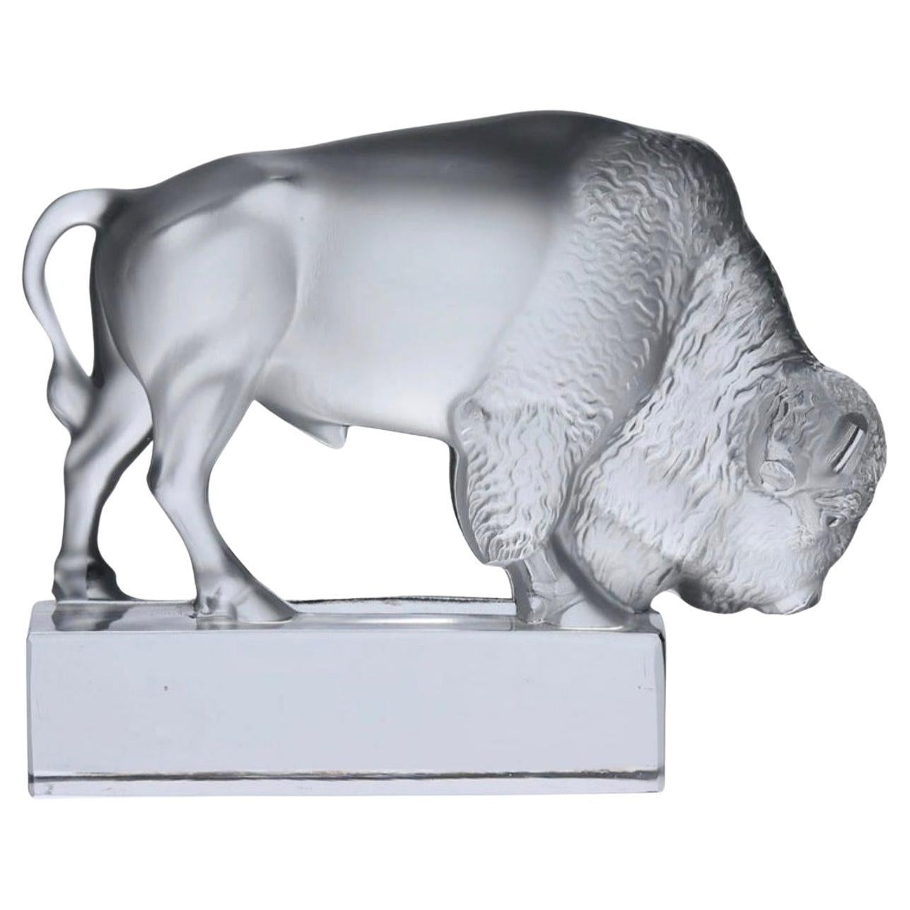 Frosted Crystal Bison / Buffalo Sculpture / Paperweight by Lalique of France