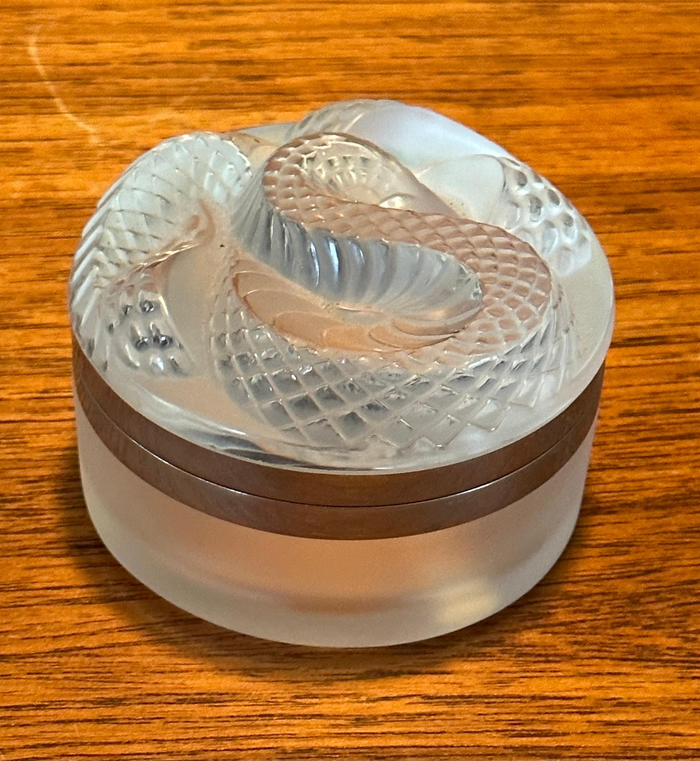 Frosted Crystal Coiled Serpent / Snake Lidded Powder Jar by Lalique of France 4