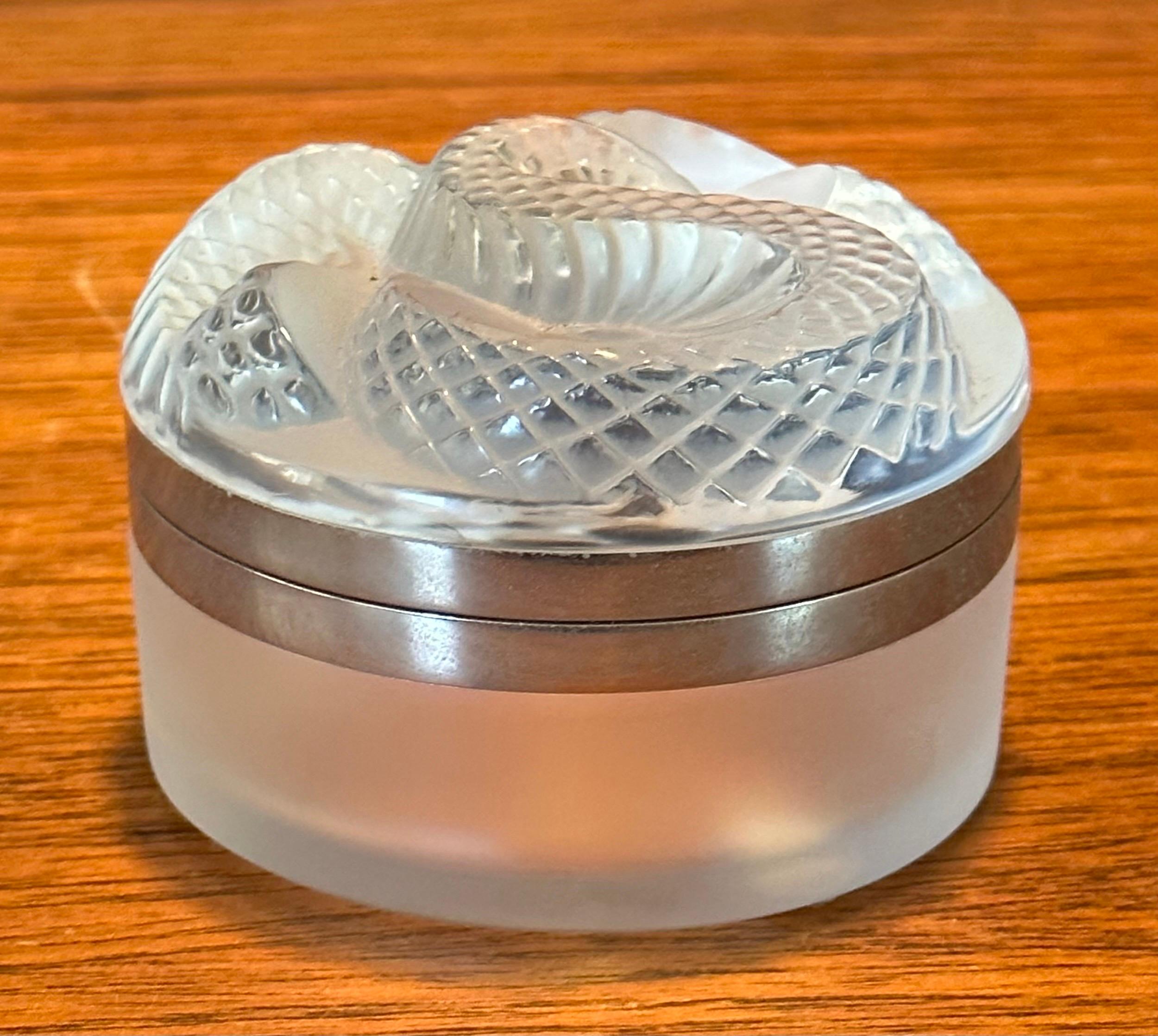 Frosted Crystal Coiled Serpent / Snake Lidded Powder Jar by Lalique of France 5