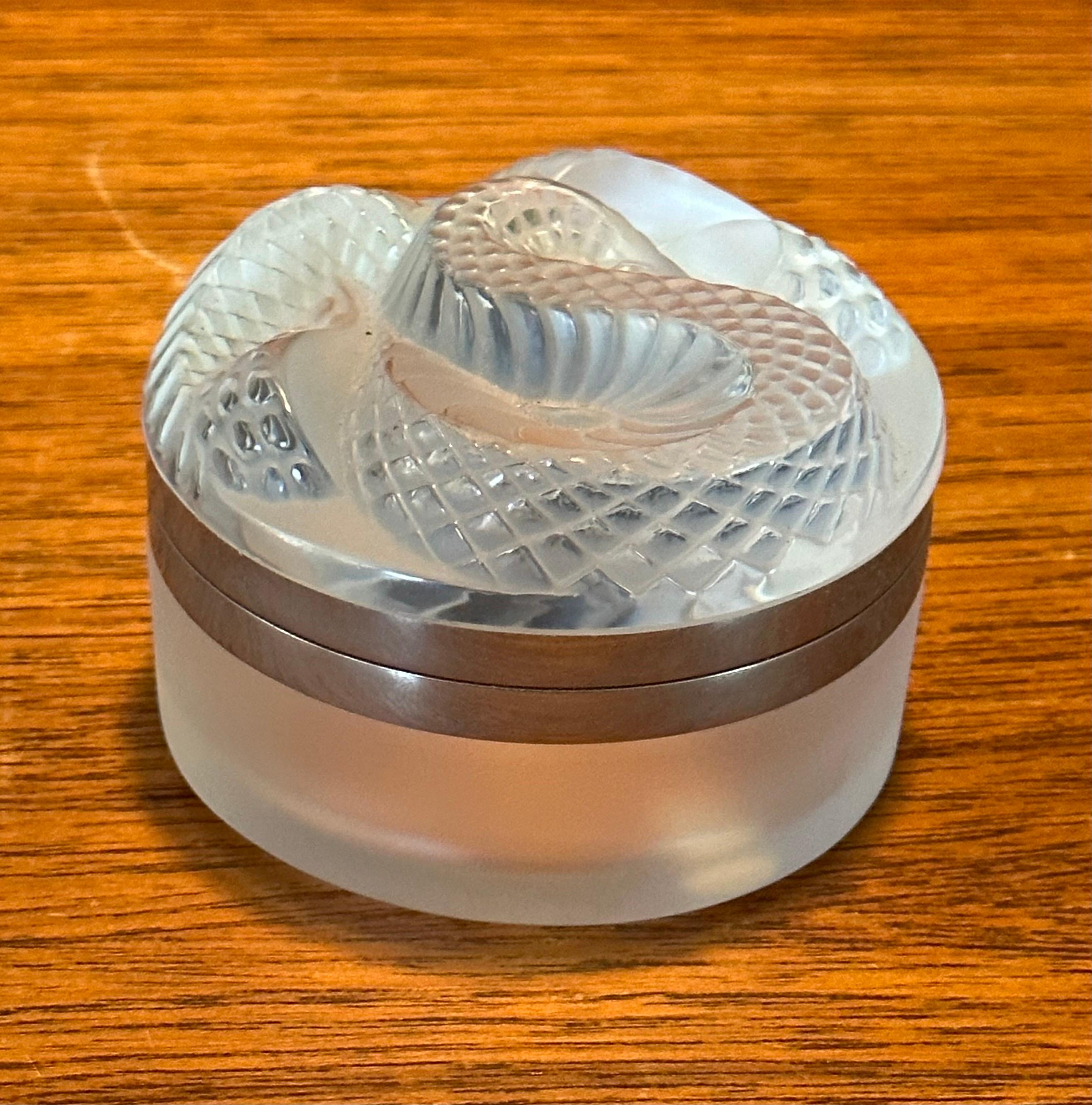 Frosted Crystal Coiled Serpent / Snake Lidded Powder Jar by Lalique of France 6