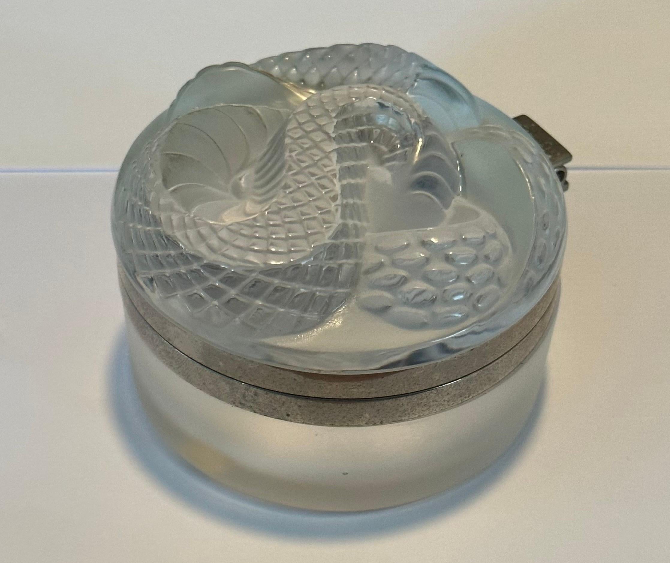 Frosted Crystal Coiled Serpent / Snake Lidded Powder Jar by Lalique of France 9