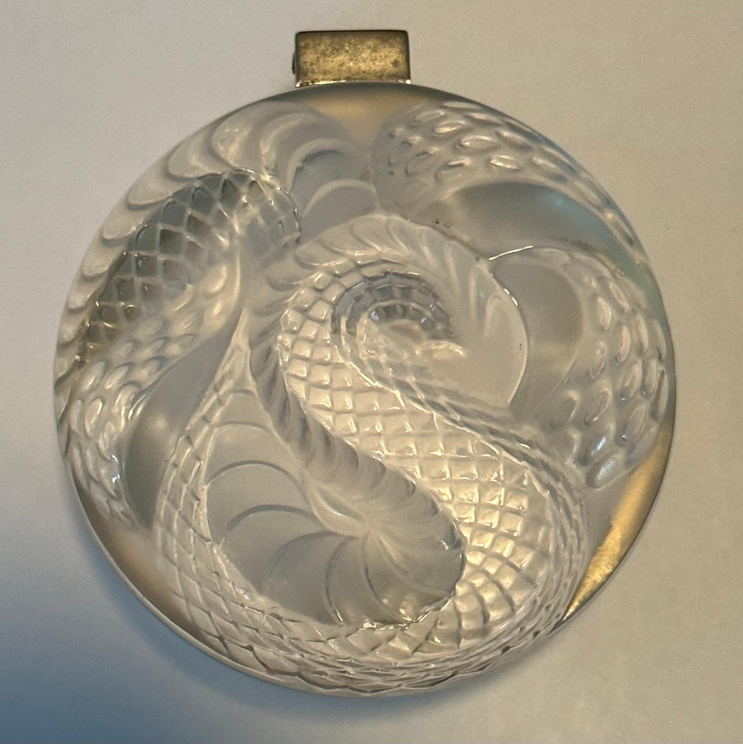 French Frosted Crystal Coiled Serpent / Snake Lidded Powder Jar by Lalique of France
