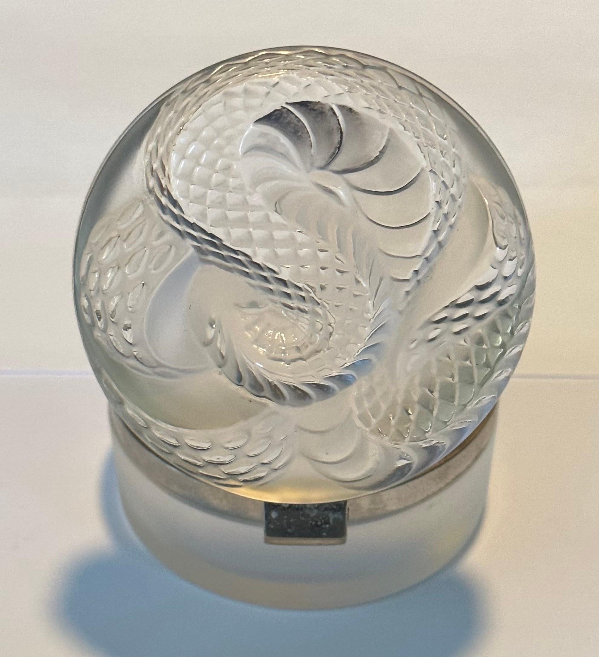 Frosted Crystal Coiled Serpent / Snake Lidded Powder Jar by Lalique of France 1