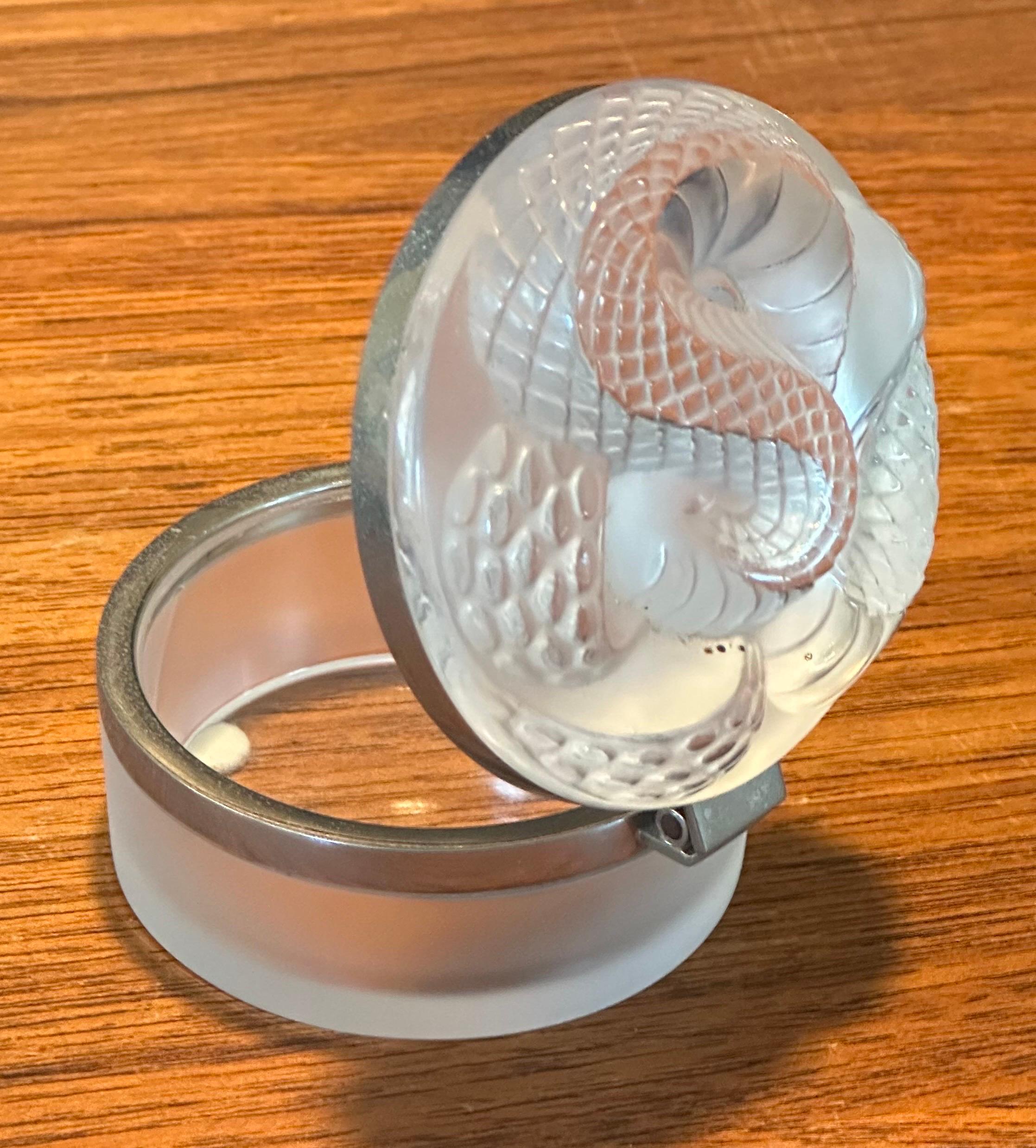 Frosted Crystal Coiled Serpent / Snake Lidded Powder Jar by Lalique of France 2