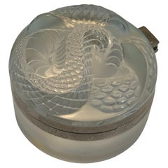 Retro Frosted Crystal Coiled Serpent / Snake Lidded Powder Jar by Lalique of France