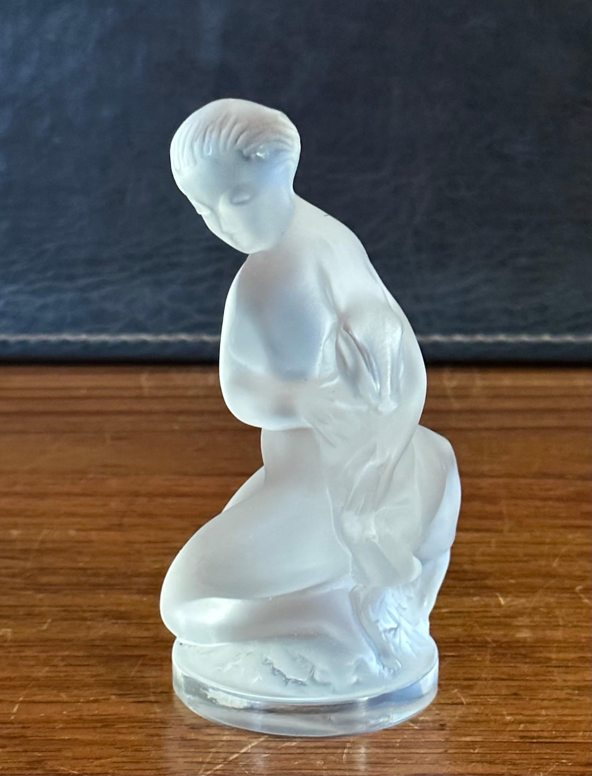 Art Deco Frosted Crystal Girl with Lamb Sculpture by Lalique of France For Sale