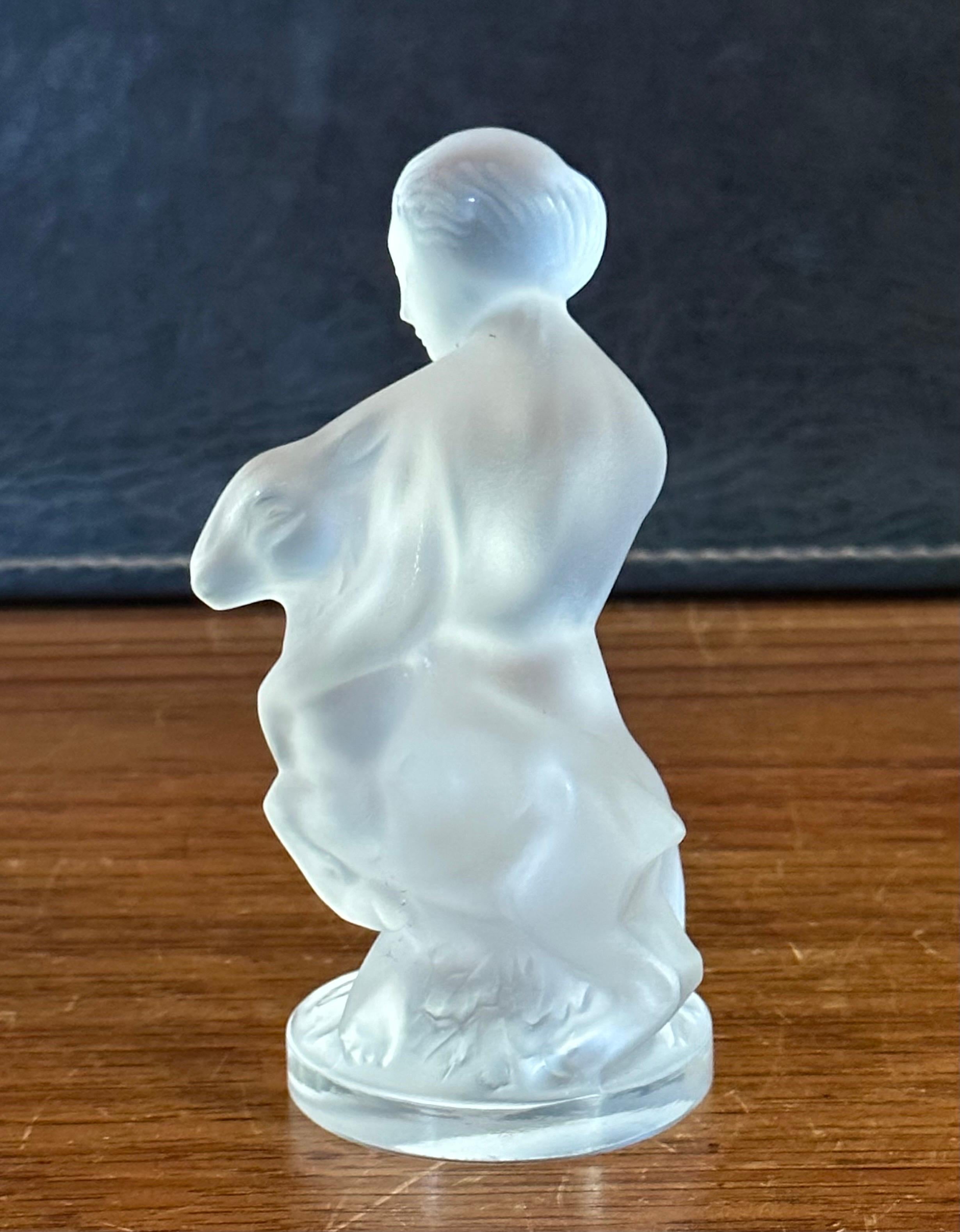 Frosted Crystal Girl with Lamb Sculpture by Lalique of France In Good Condition For Sale In San Diego, CA