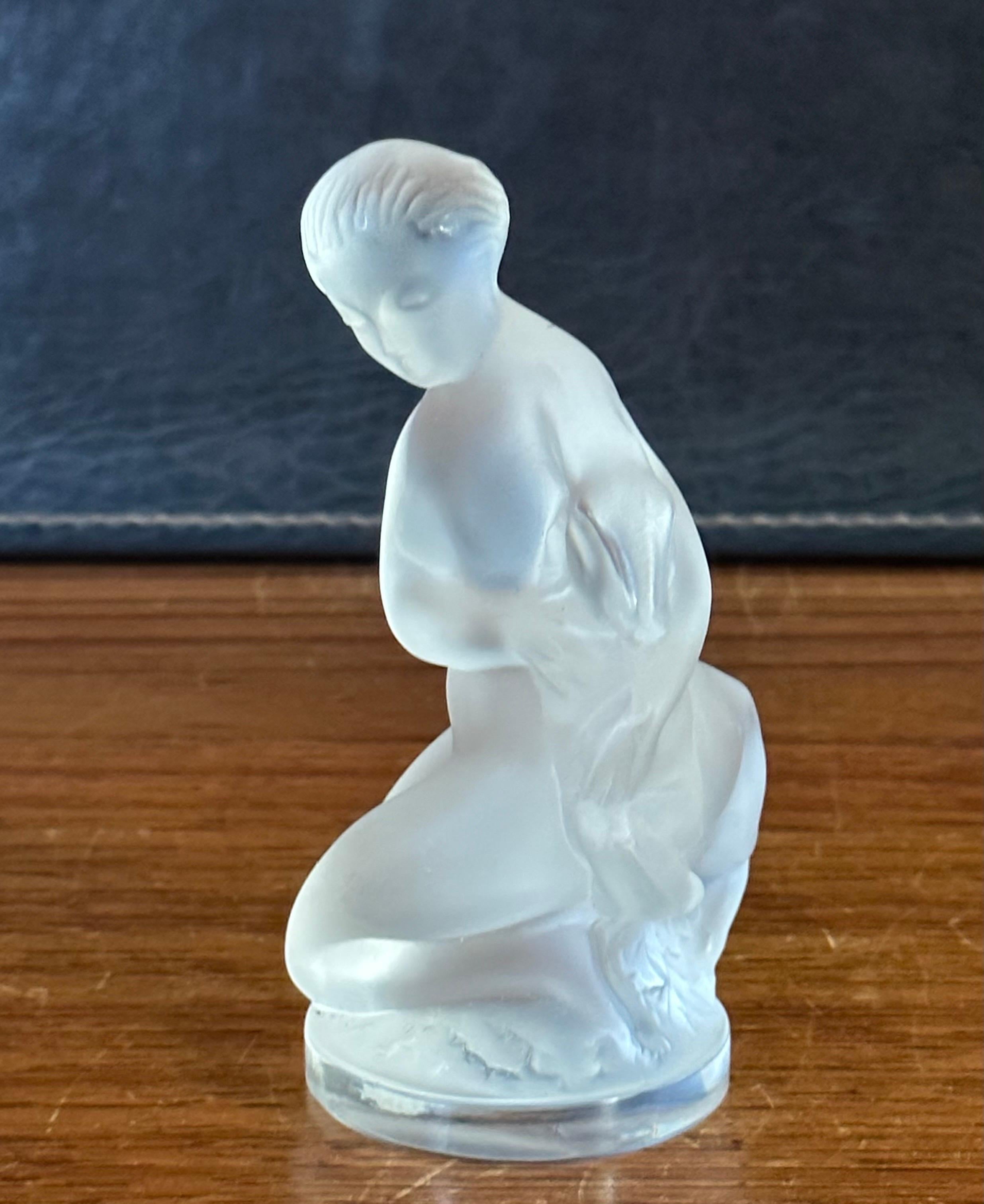 Frosted Crystal Girl with Lamb Sculpture by Lalique of France For Sale 1