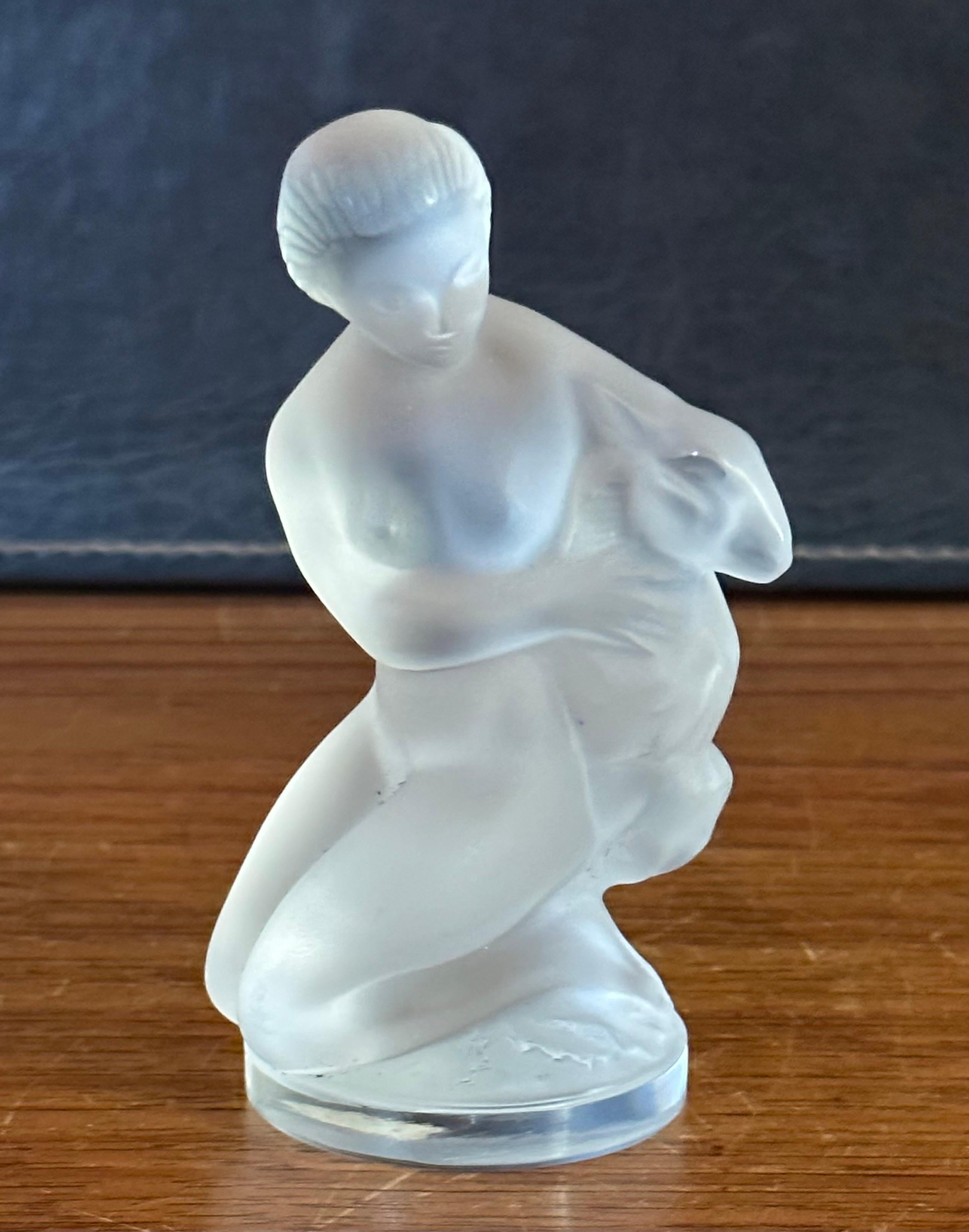 Frosted Crystal Girl with Lamb Sculpture by Lalique of France For Sale 2