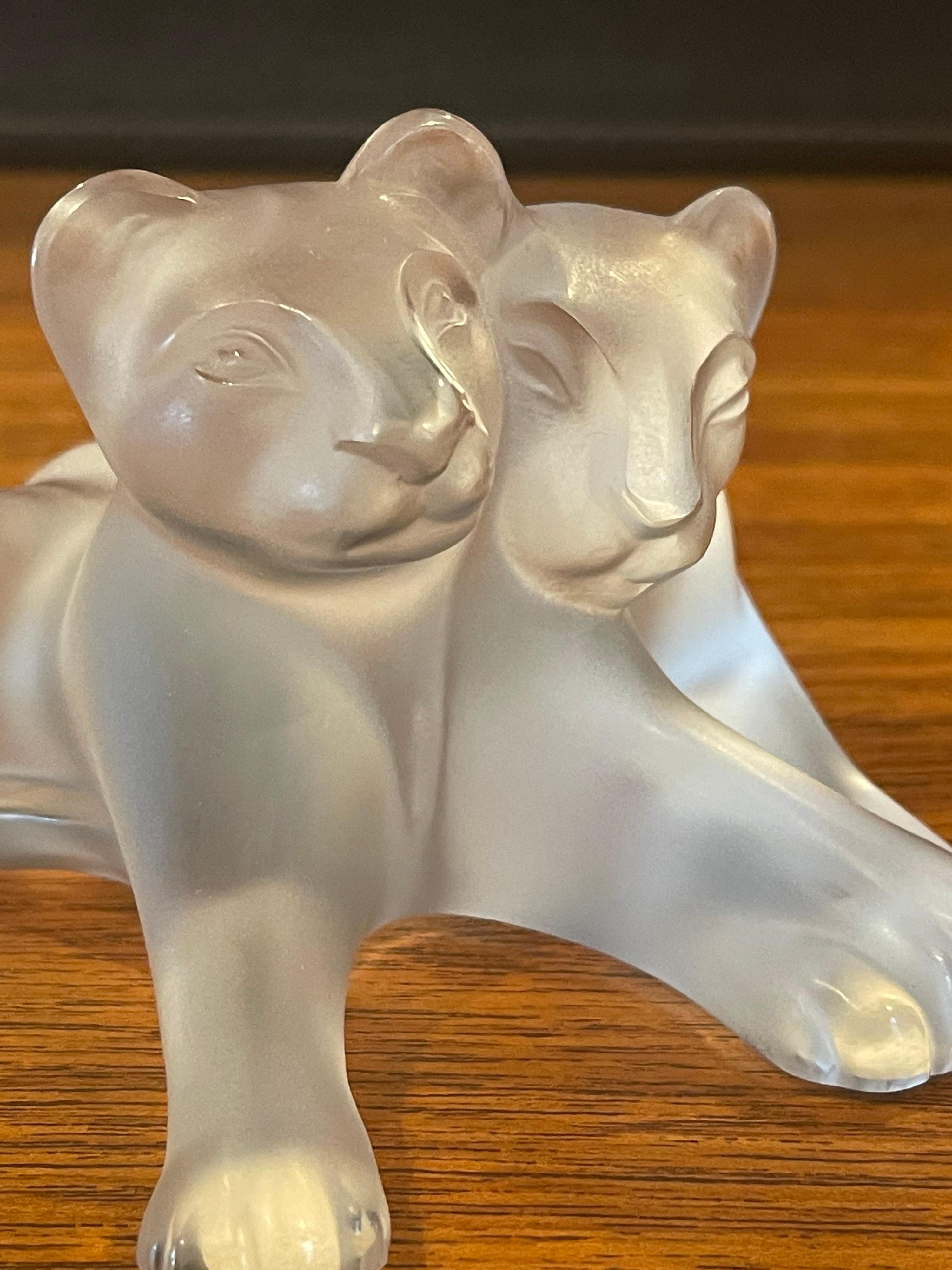 Frosted Crystal Lion Cubs Sculpture by Lalique of France 5