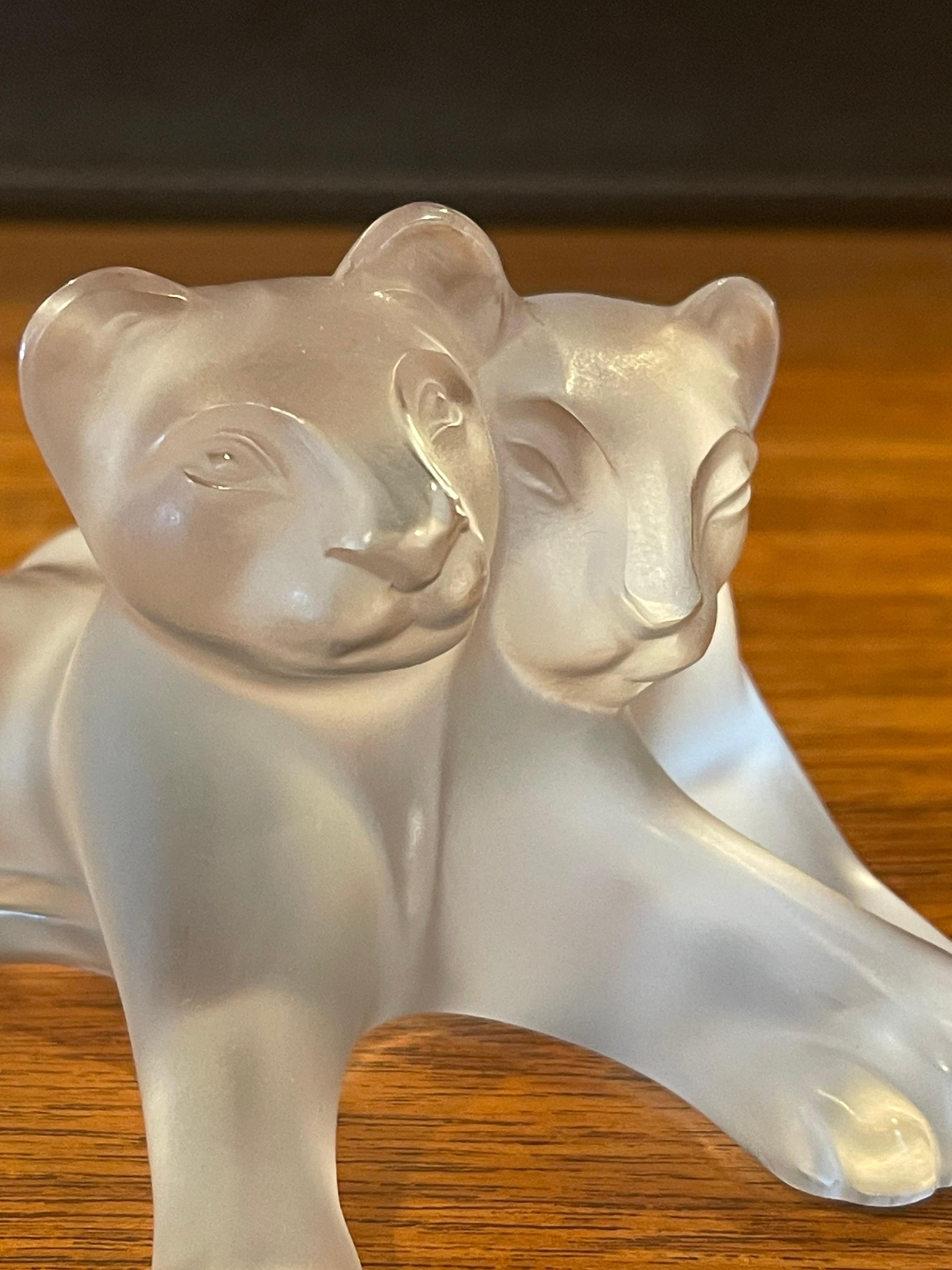 Frosted Crystal Lion Cubs Sculpture by Lalique of France 2