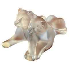 Frosted Crystal Lion Cubs Sculpture by Lalique of France