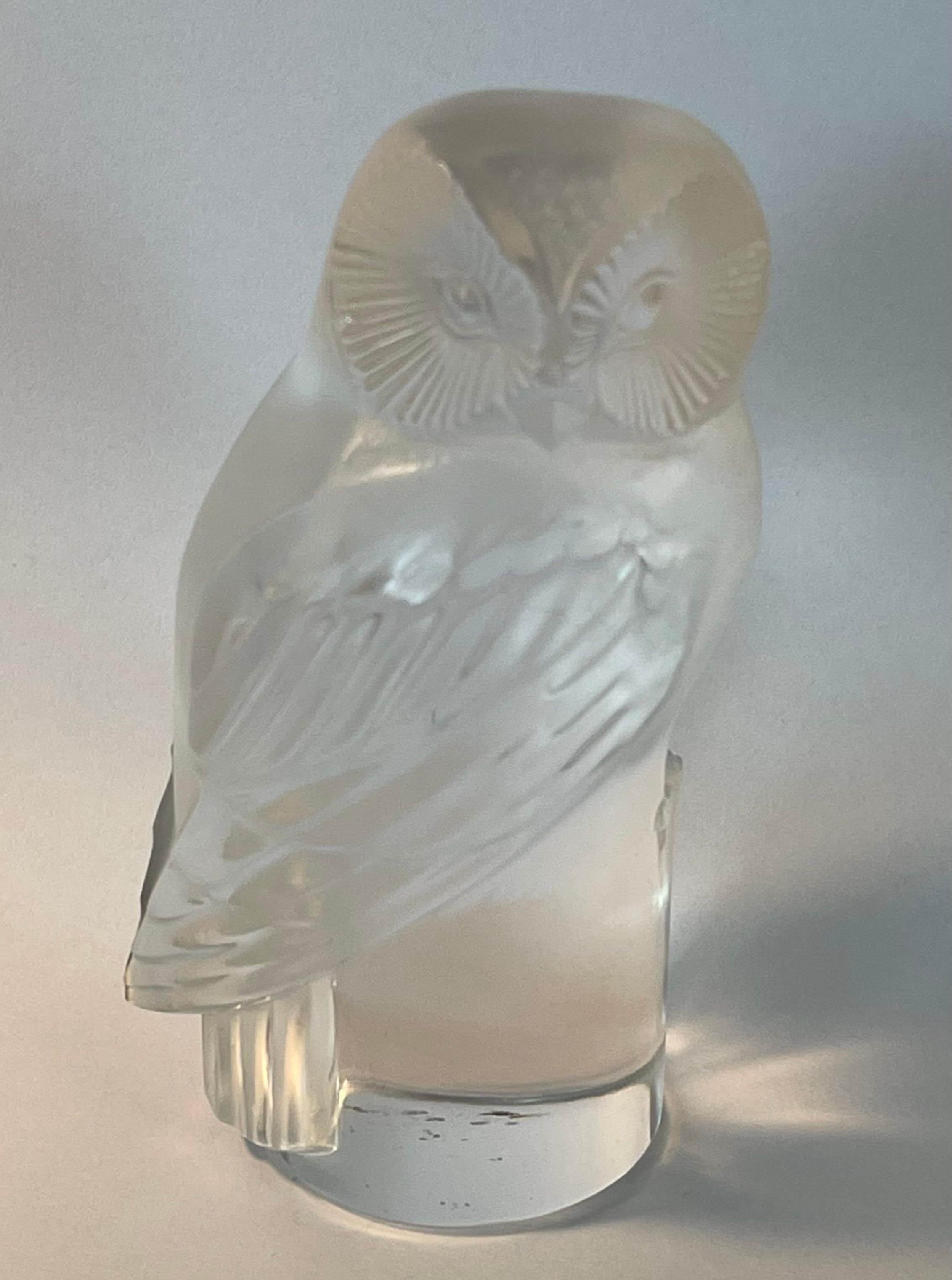 French Frosted Crystal Owl Sculpture Paperweight by Lalique of France For Sale