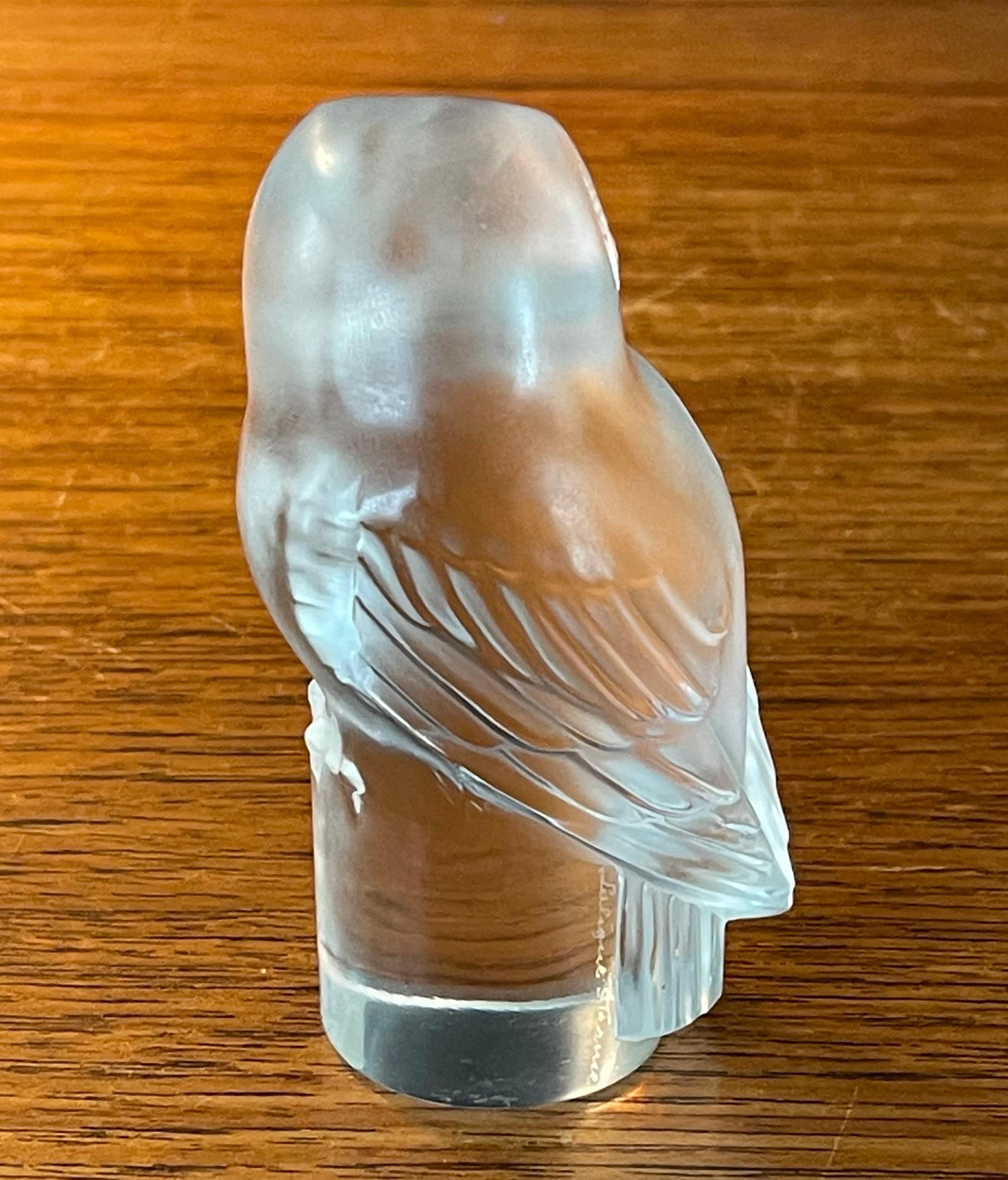 20th Century Frosted Crystal Owl Sculpture Paperweight by Lalique of France For Sale
