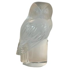 Frosted Crystal Owl Sculpture Paperweight by Lalique of France