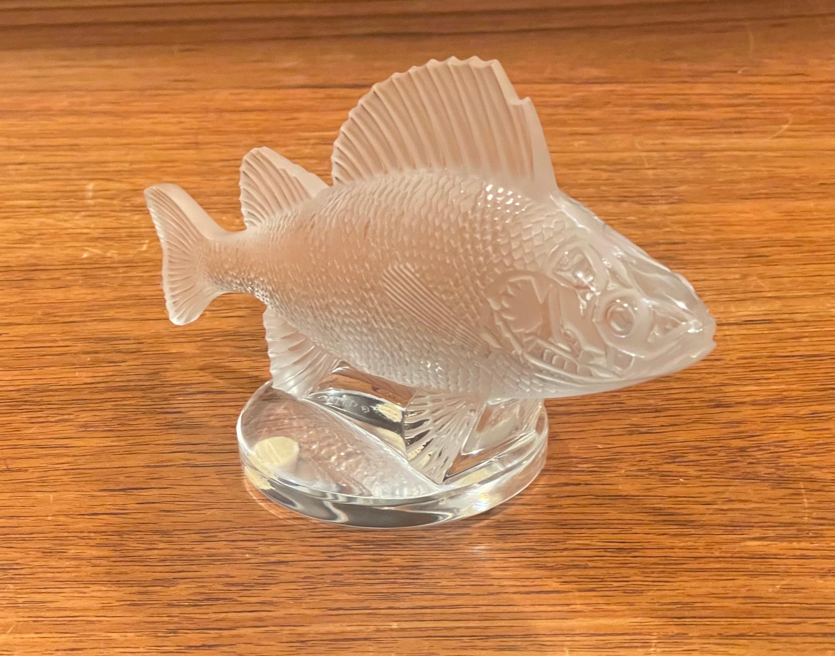 French Frosted Crystal Perch Fish Sculpture by Lalique of France For Sale