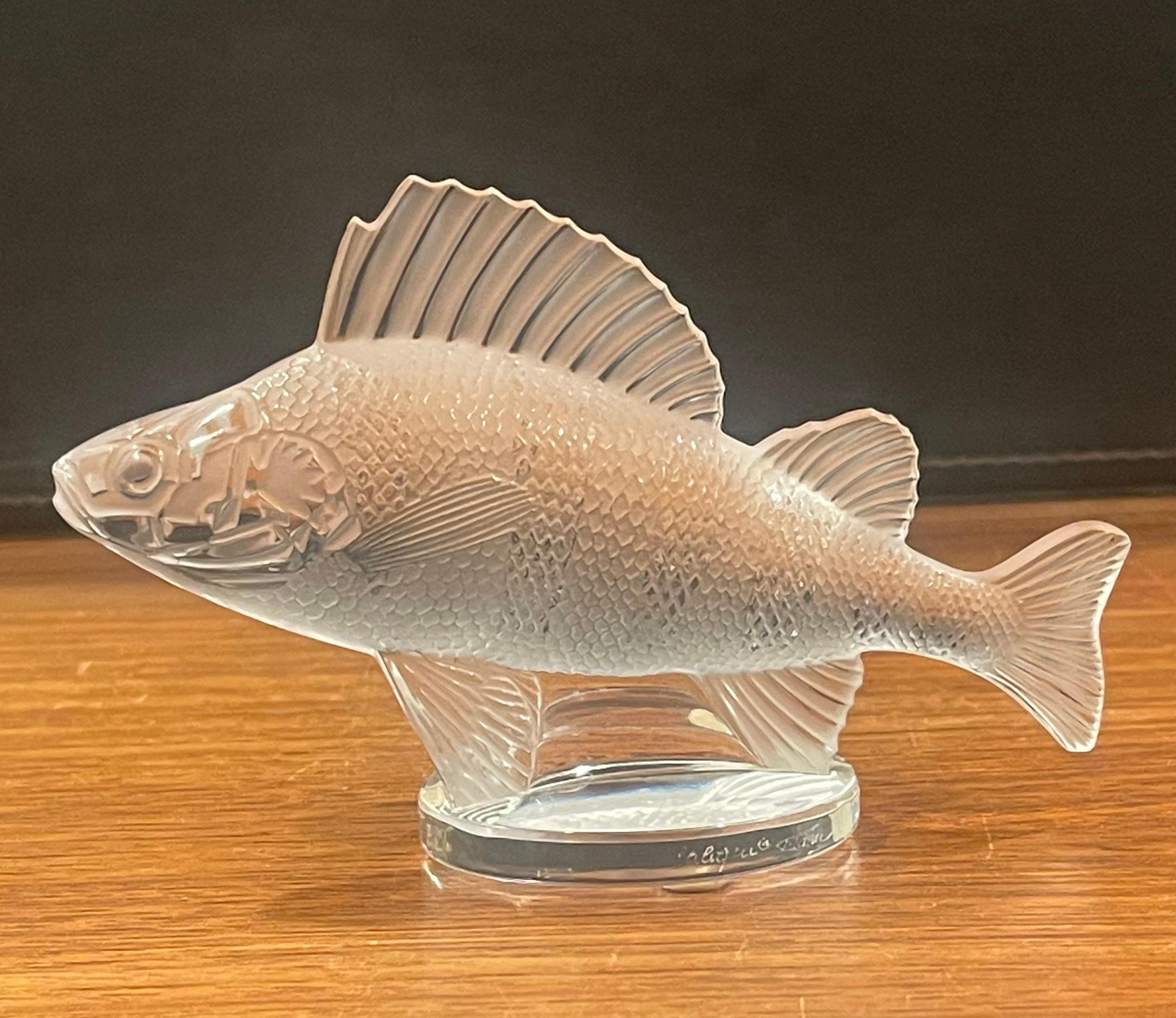 20th Century Frosted Crystal Perch Fish Sculpture by Lalique of France For Sale