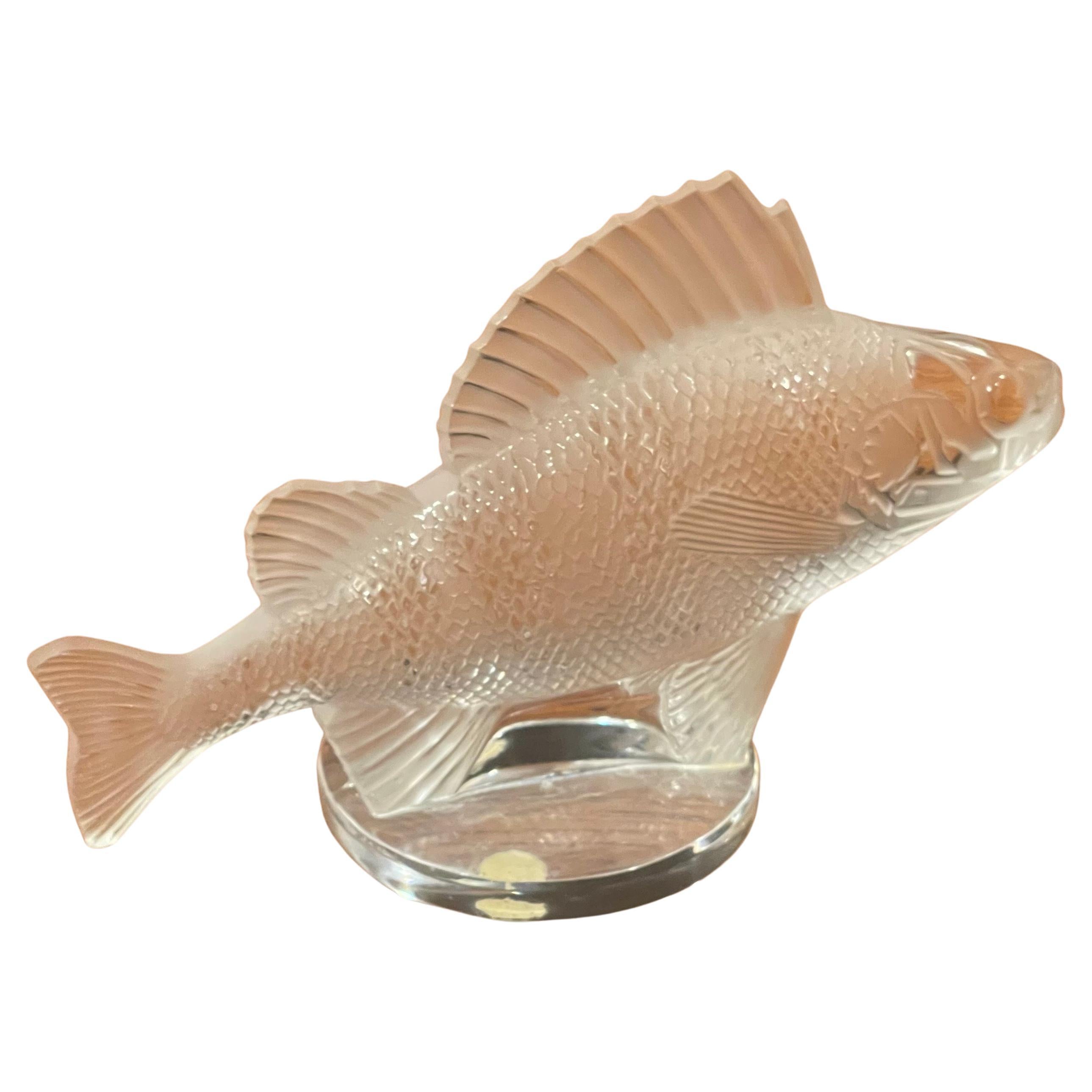 Frosted Crystal Perch Fish Sculpture by Lalique of France For Sale
