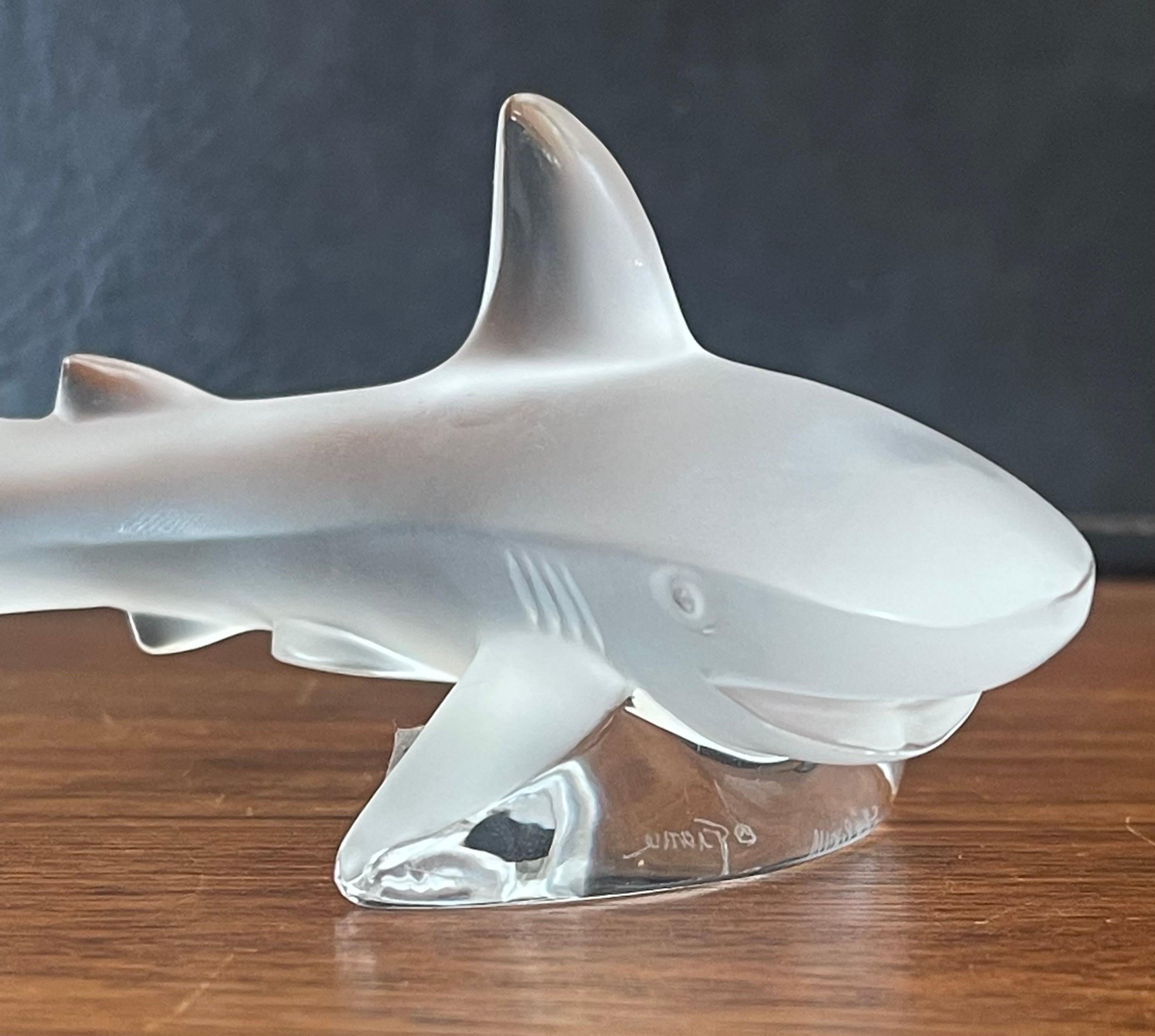 French Frosted Crystal Shark Sculpture by Lalique of France For Sale