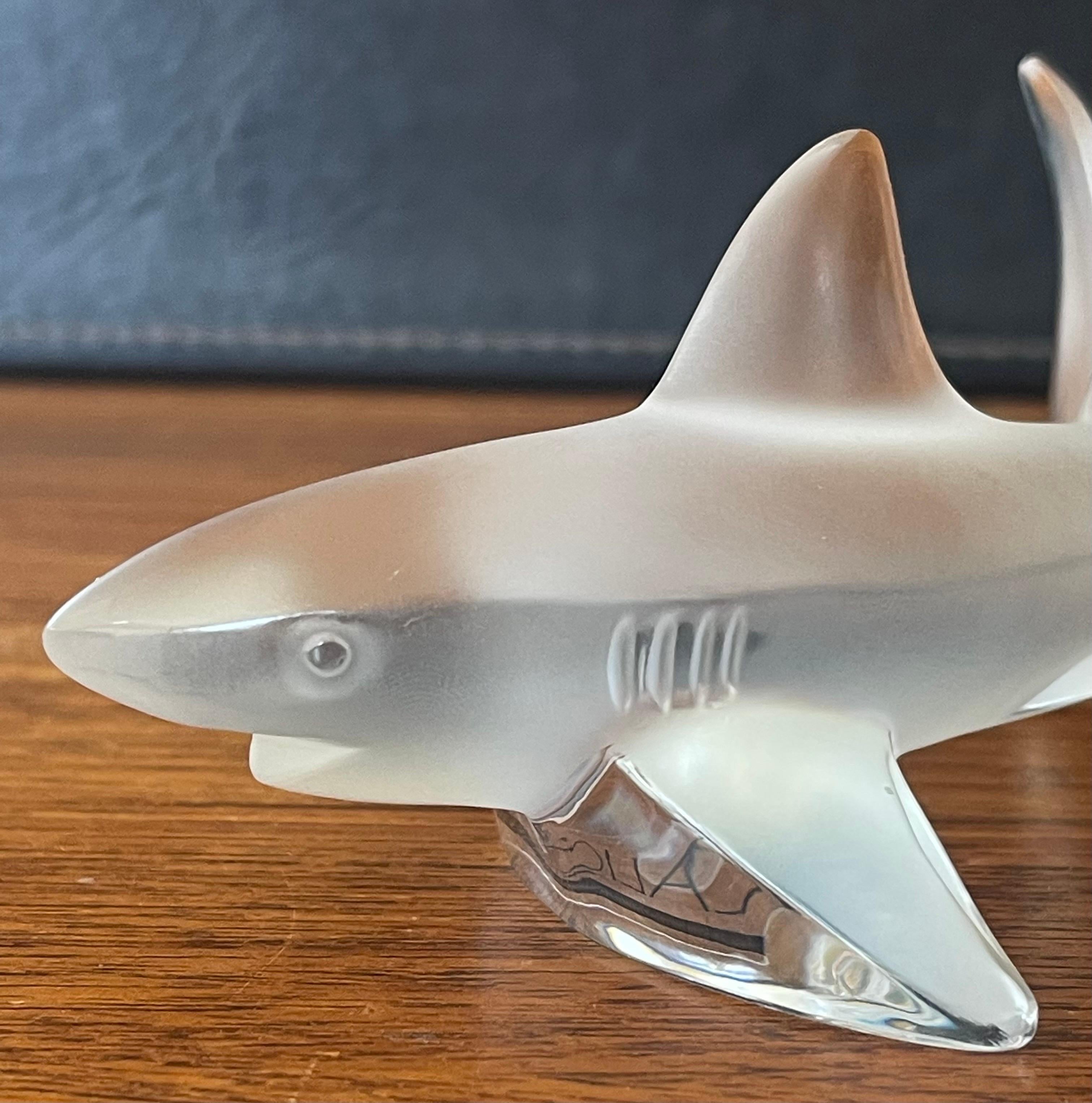 Frosted Crystal Shark Sculpture by Lalique of France In Good Condition For Sale In San Diego, CA