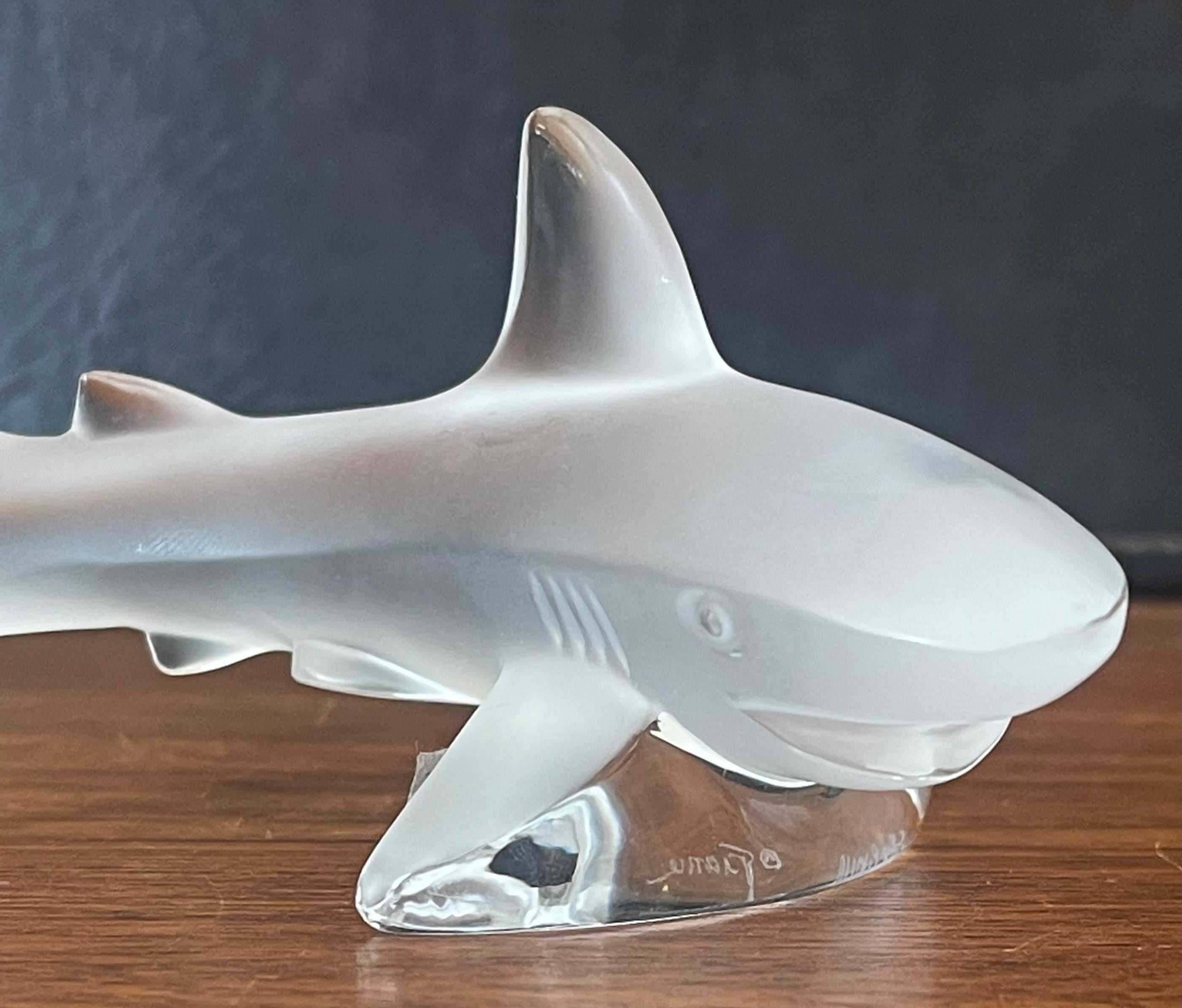 20th Century Frosted Crystal Shark Sculpture by Lalique of France For Sale
