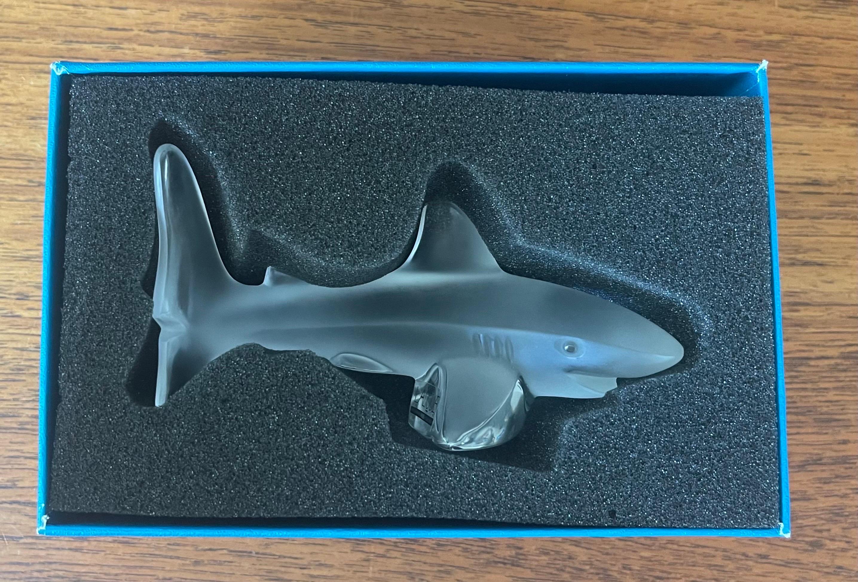 Frosted Crystal Shark Sculpture by Lalique of France For Sale 1