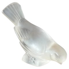Frosted Crystal Sparrow / Bird Sculpture by Lalique of France