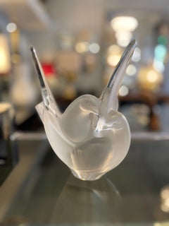 Frosted Crystal Vase Depicting Two Doves, Lalique, France