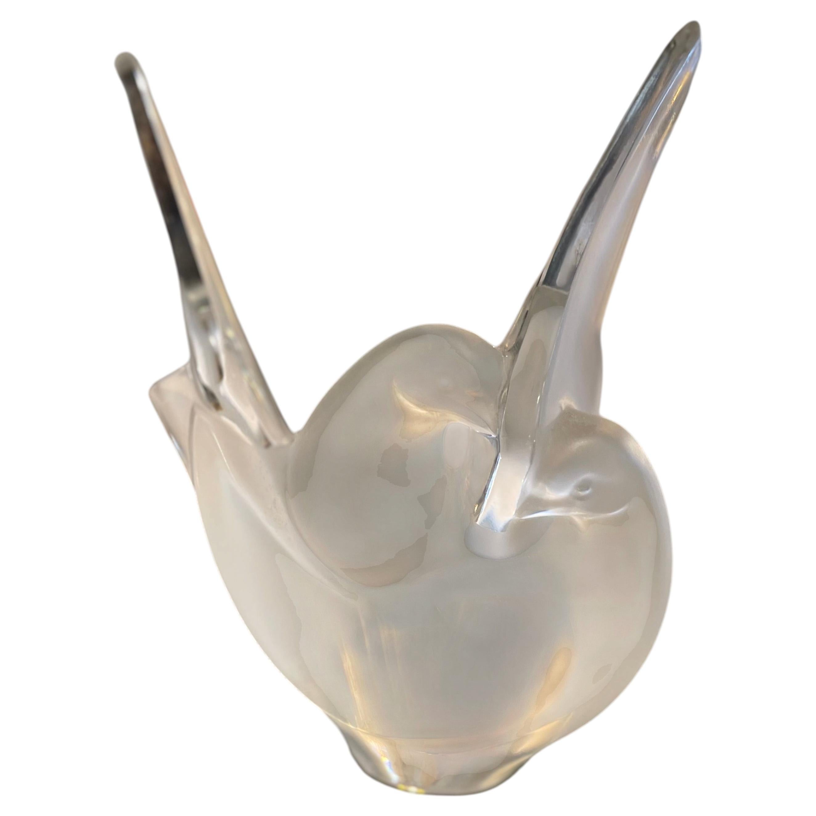 Frosted Crystal Vase Depicting Two Doves, Lalique, France