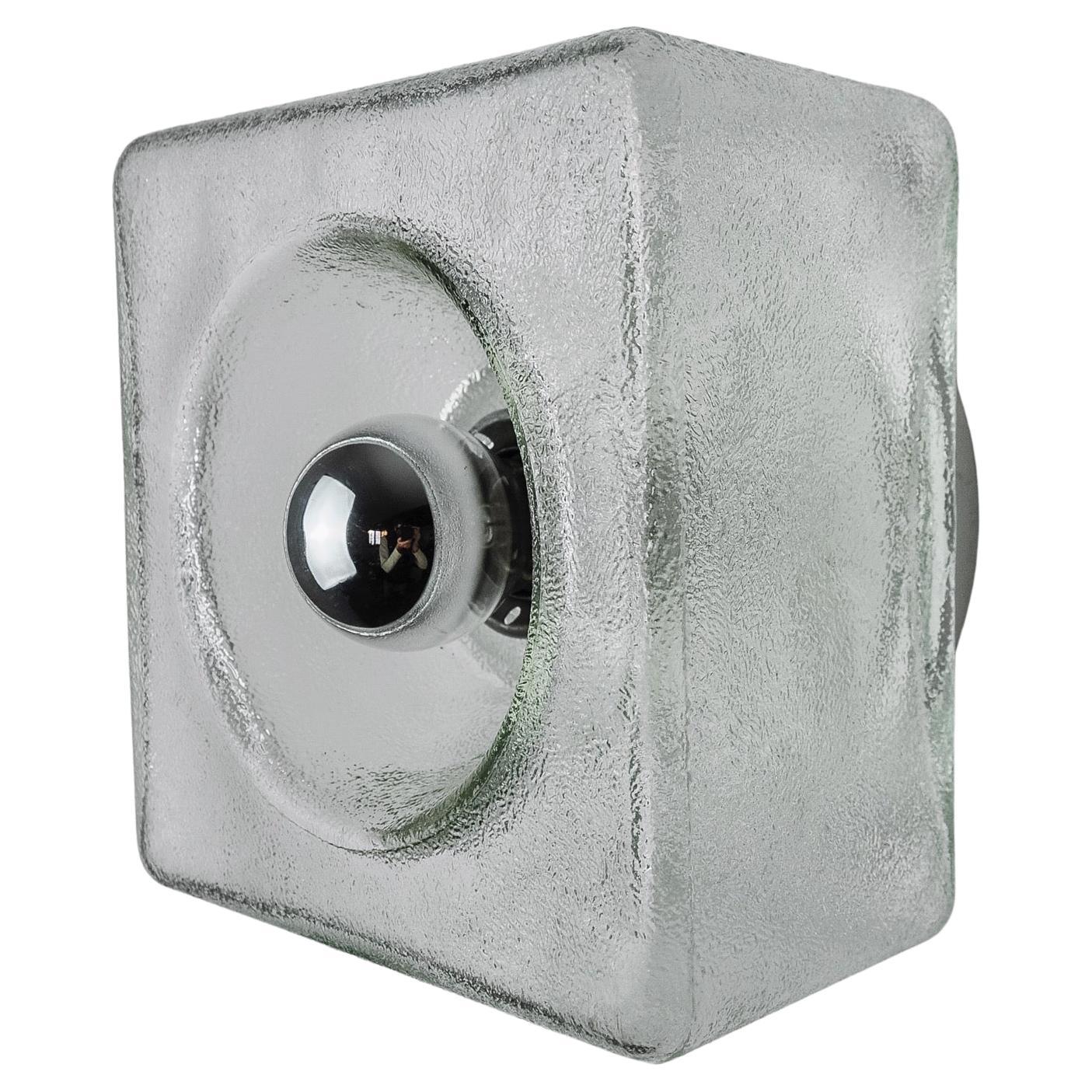 Frosted cubic wall lamp, murano glass, italy, 1970 For Sale