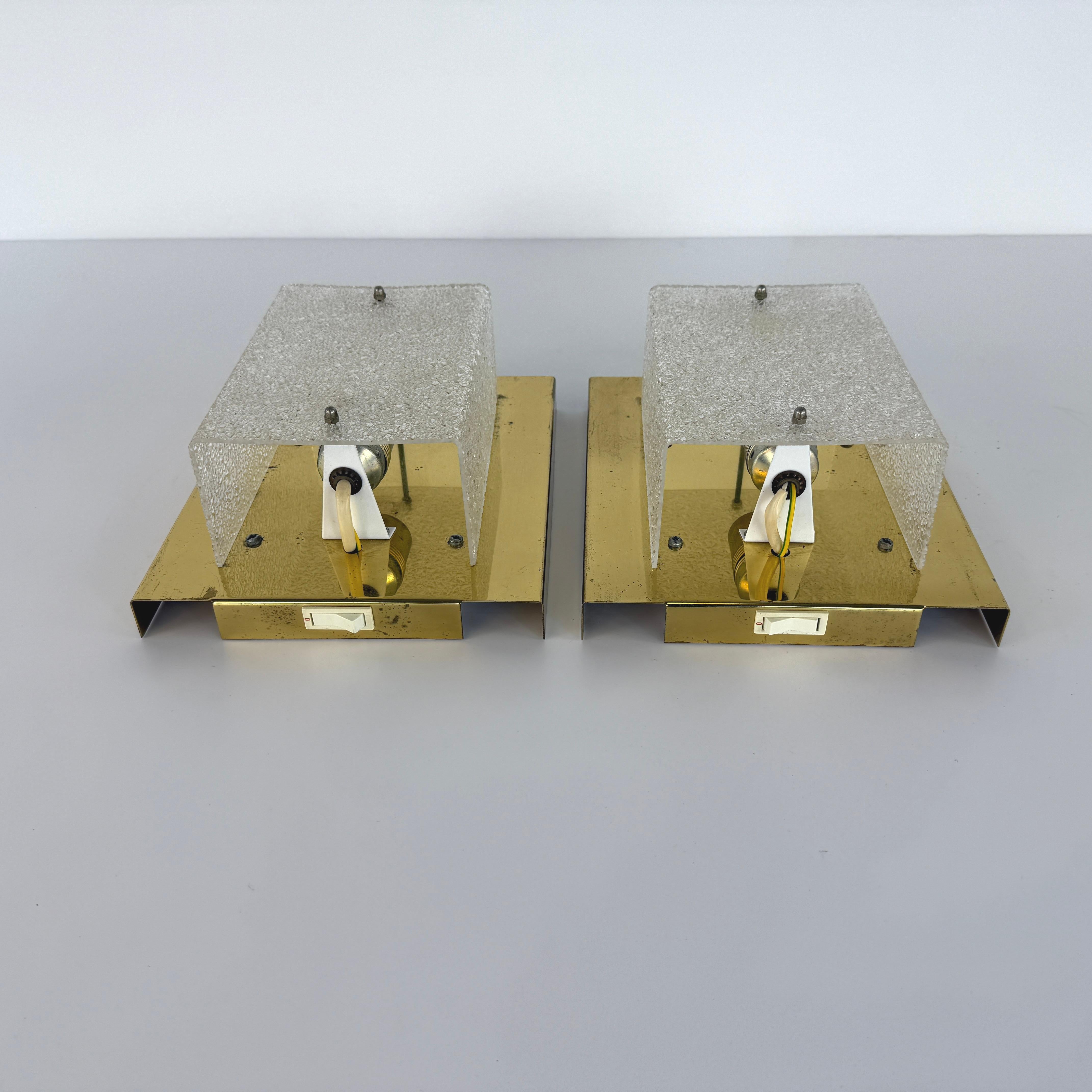 Scandinavian Modern Frosted Danish Wall Sconces, 1970s – A Pair For Sale