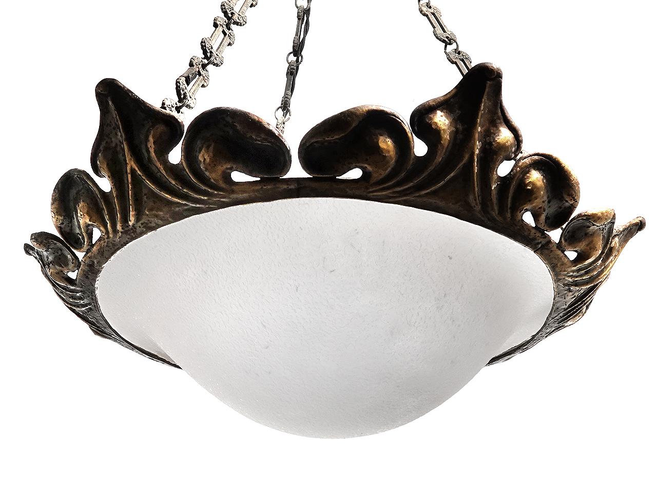 Art Nouveau Frosted Dish Chandelier