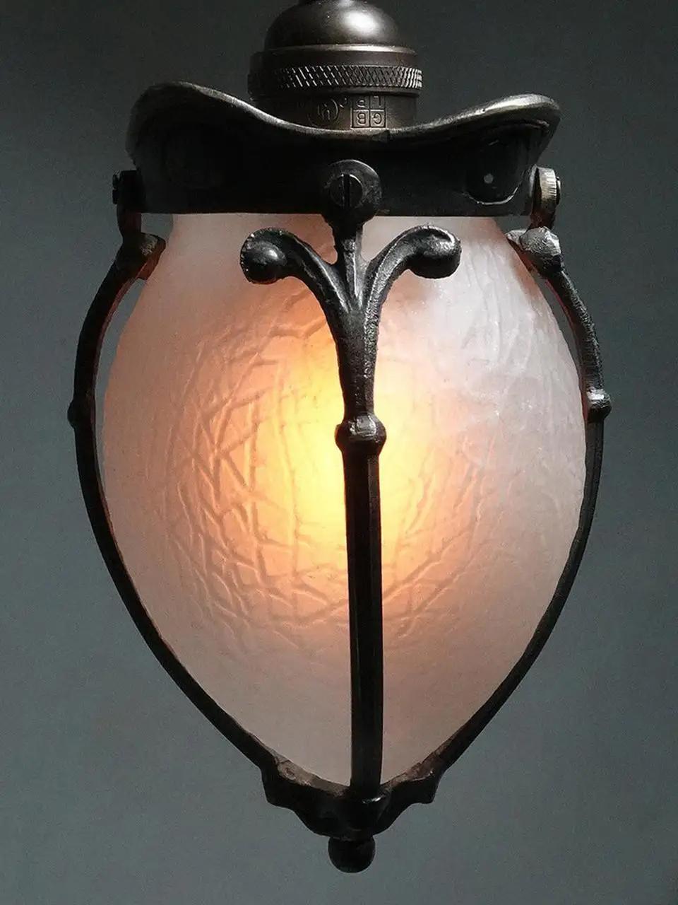 American Frosted Glass Acorn Art Nouveau Pendents For Sale