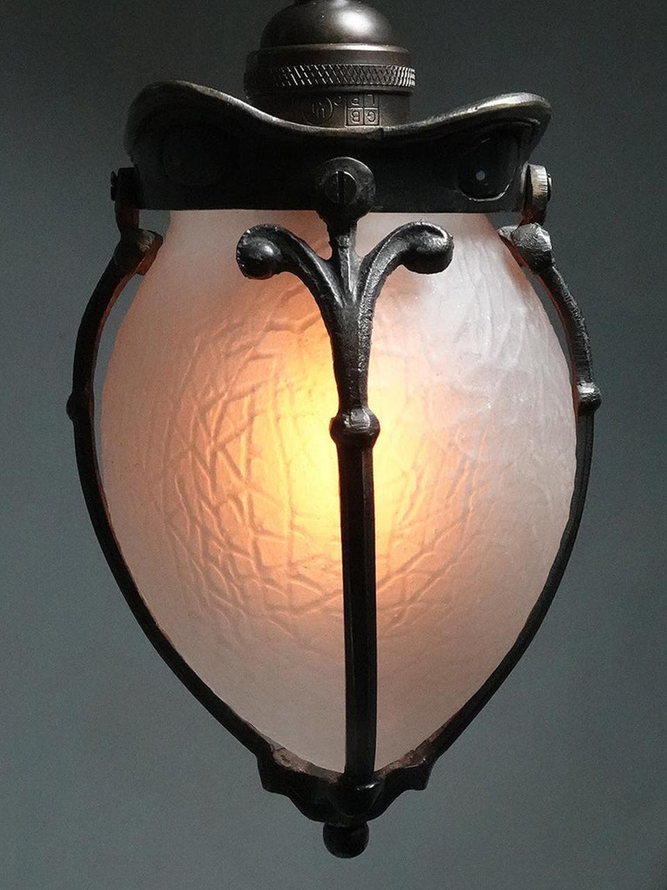 Frosted Glass Acorn Art Nouveau Sconces In New Condition For Sale In Peekskill, NY