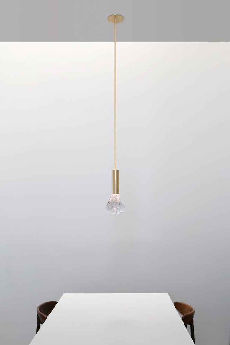 Czech Frosted Glass and Brass Dew Pendant Lamp by SkLO For Sale