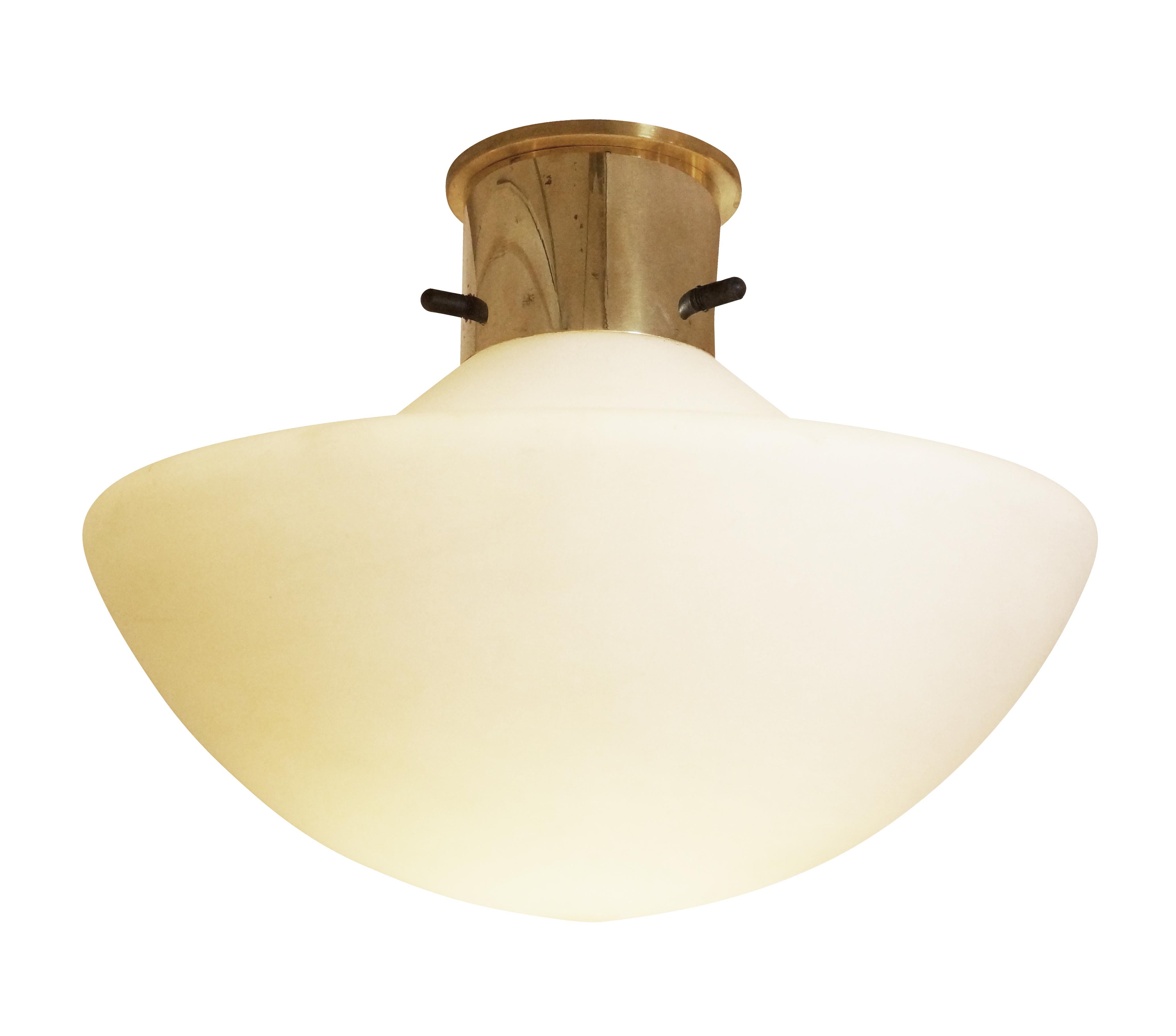 Mid-20th Century Frosted Glass and Brass Italian Mid-Century Flush Mounts For Sale