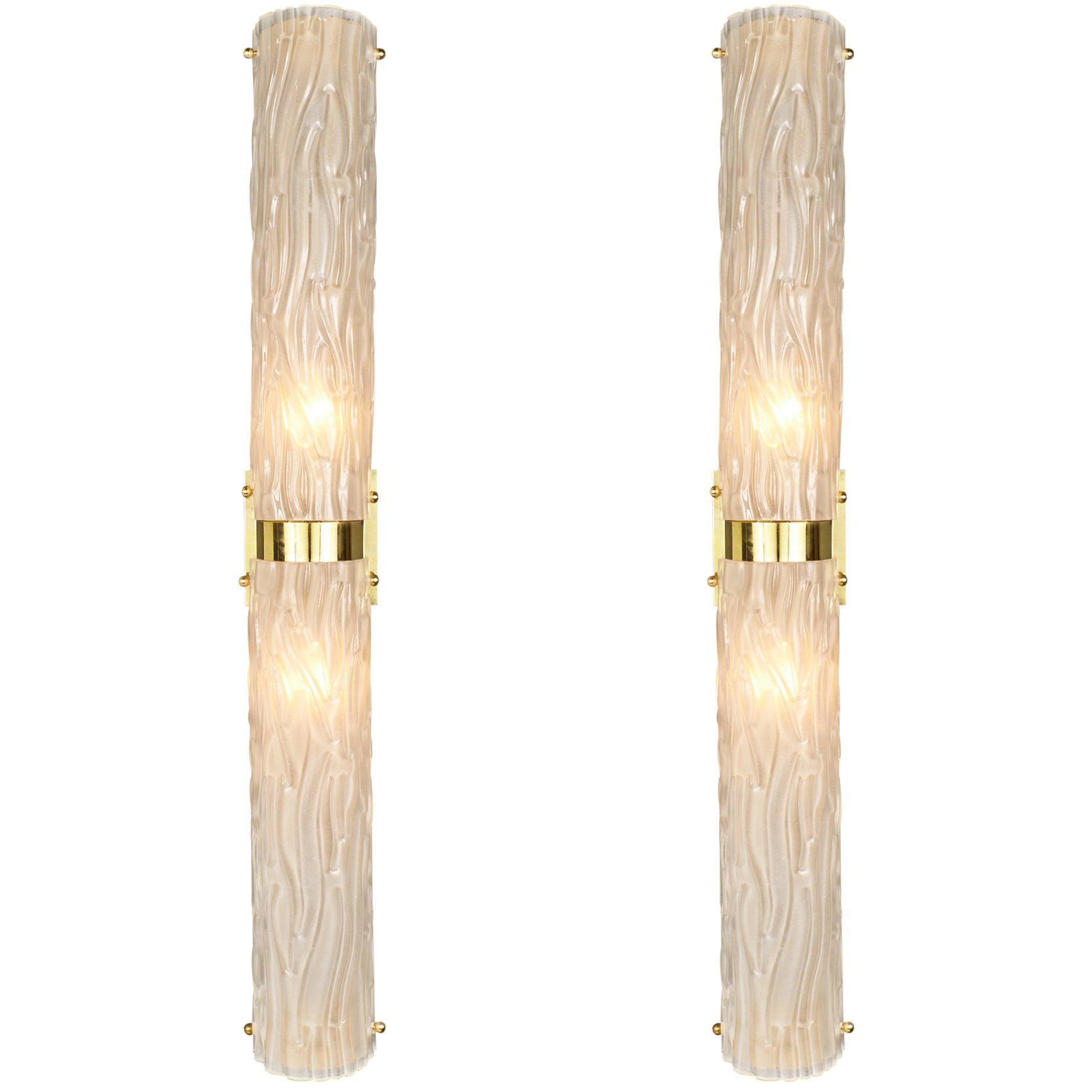Frosted Glass and Brass Murano Sconces