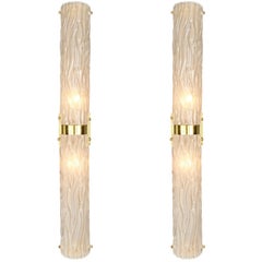 Frosted Glass and Brass Murano Sconces