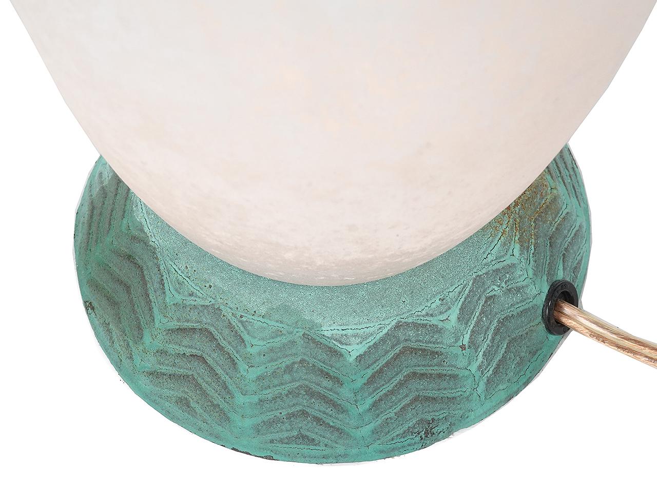 Modern Frosted Glass and Verdigris Base Goblet Table Lamp