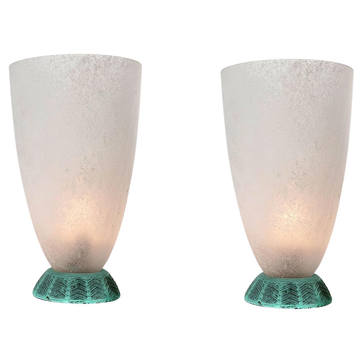Frosted Glass and Verdigris Base Goblet Table Lamp