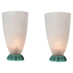 Frosted Glass and Verdigris Base Goblet Table Lamp