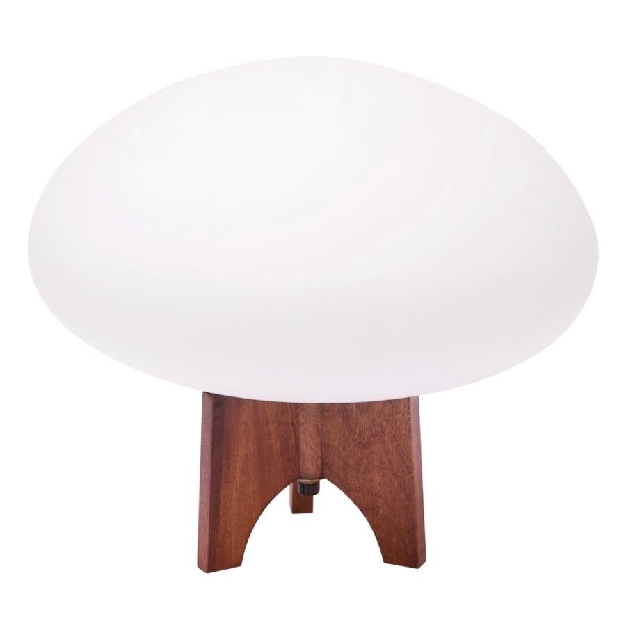 Frosted Glass and Walnut Laurel 'Mushroom' Table Lamp